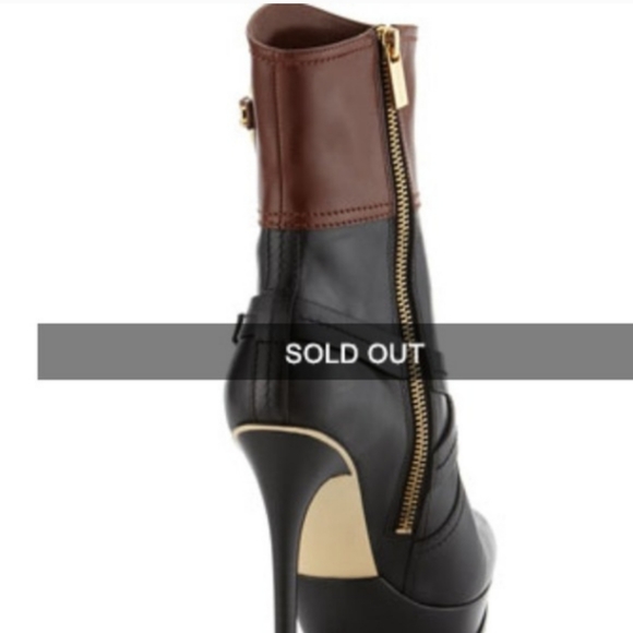 *Michael Kors Stockard Bootie Dark Brown/Black 5" Heel Sz 10M Gold Side Zipper - Picture 3 of 14
